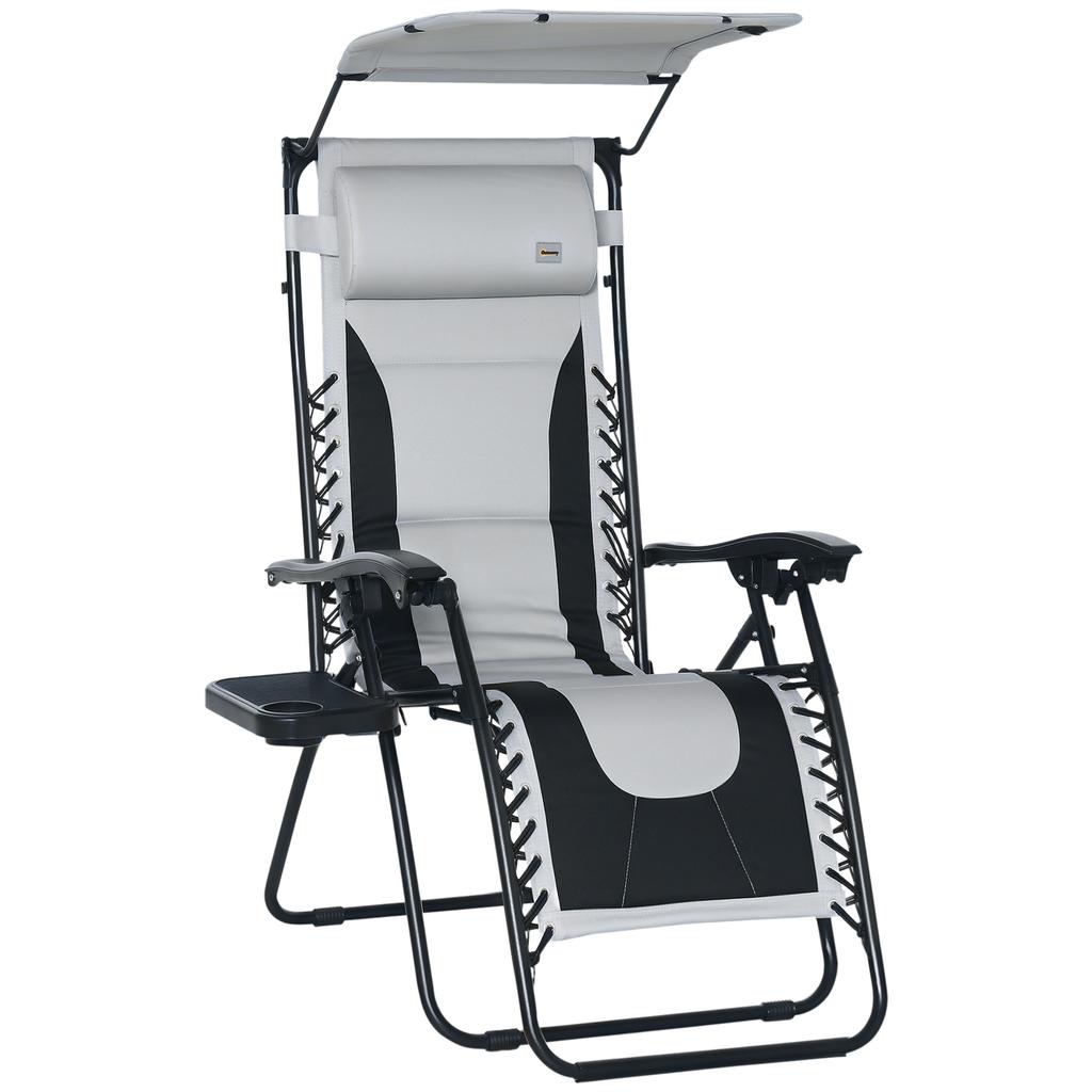 Zero Gravity Lounger Chair, Folding Reclining Patio Chair with Shade Cover, Padded Seat, Cup Holder, Soft Cushion and Headrest for Poolside, Camping