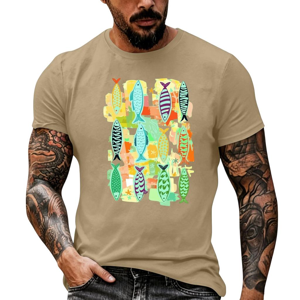 Men's Casual Short Sleeve T Shirt Loose Fit Breathable Fabric Vintage Texture Graphic Print Summer Streetwear Activewear Top