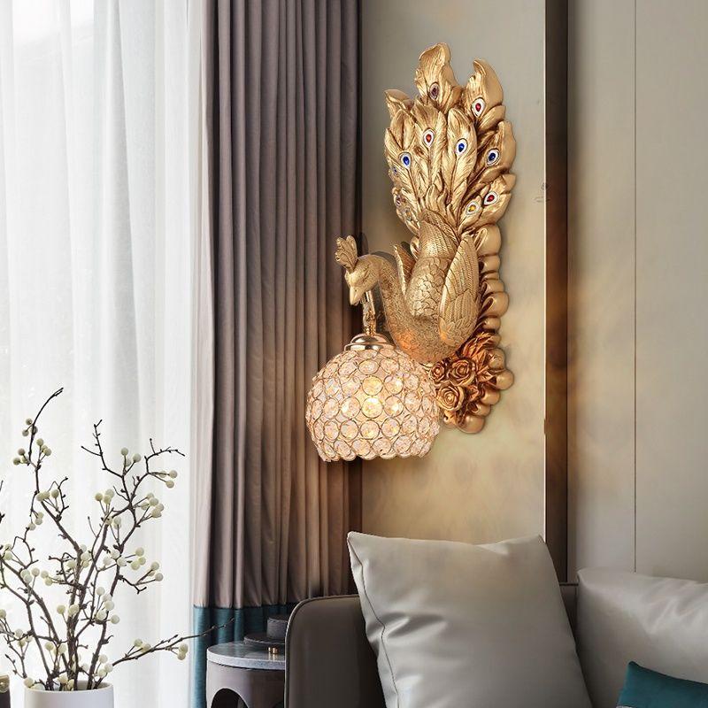 American Creative Peacock Wall Lamp Living Room Bedroom Bedhead European Decorative Corridor Lamp