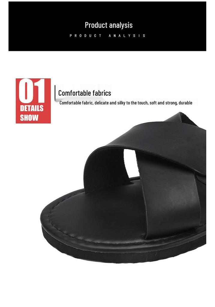 Men's Black One-Strap Flat Sandals - 2026 Summer High-End Fashion Beachwear