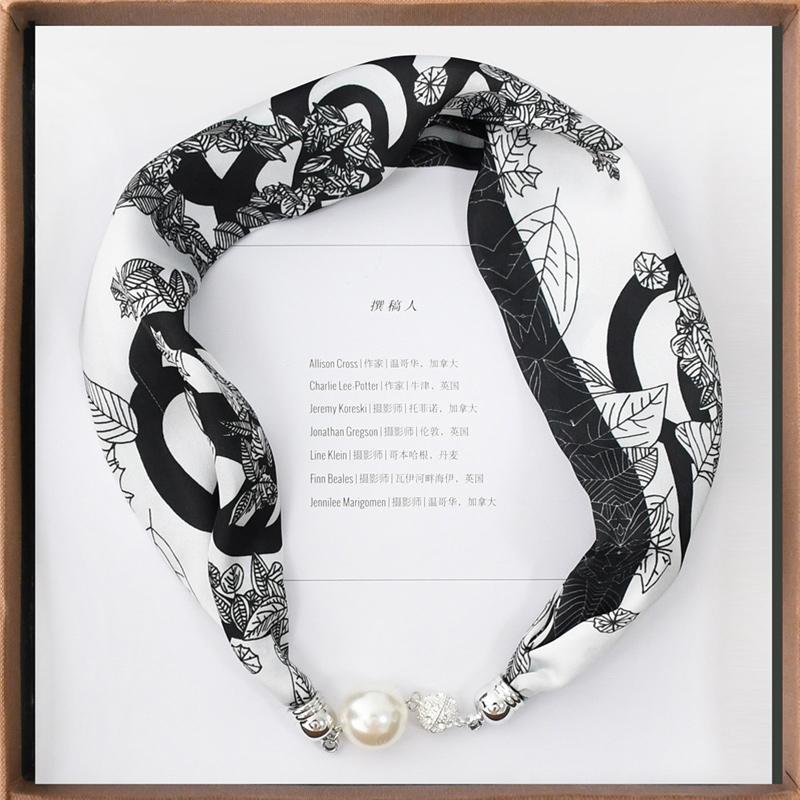 1pc Neckerchief Women Necklace Scarf Hand Wrist Magnetic Button Bag Scarves Scarves Print