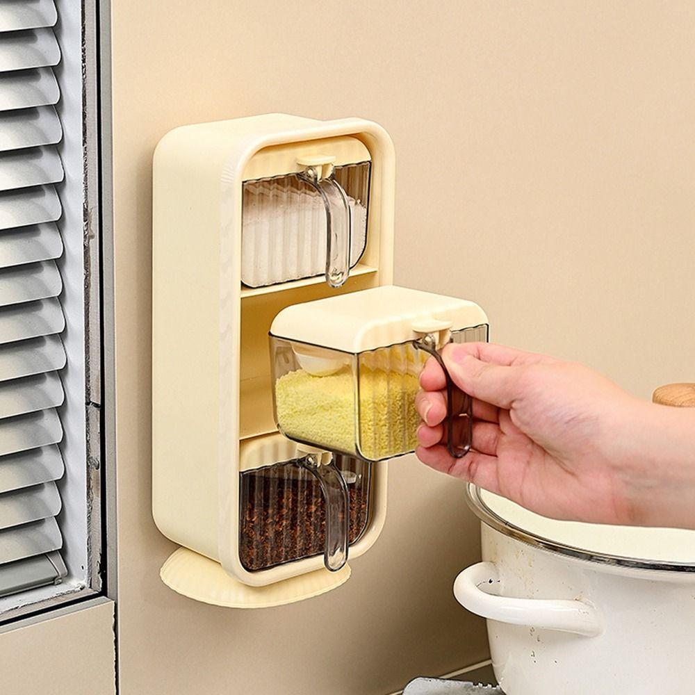 Multi-compartment Wall Hanging Spice Box Punch Free Condiment Rack Spice Organizer  Countertop