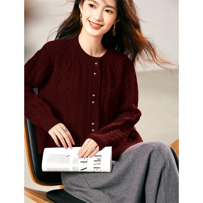 Xinfei Yu Women's Round Neck Cable Knit Cardigan