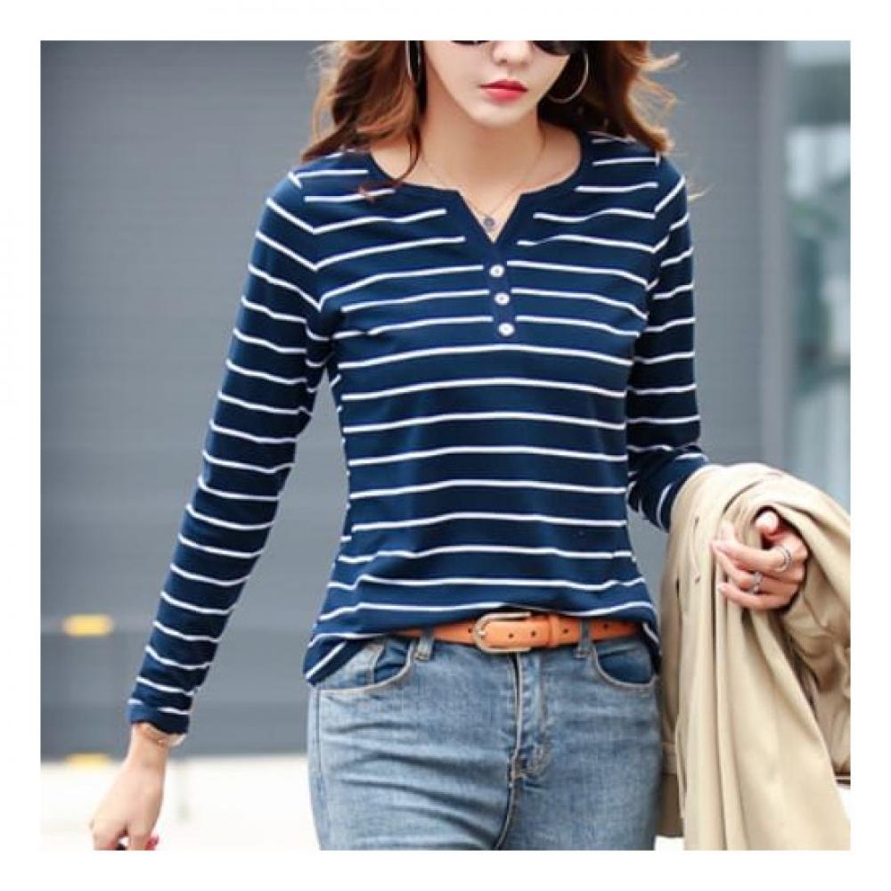 Navava Men Casual STripe BuTTon PoinT Long Sleeve T shirT nT1322