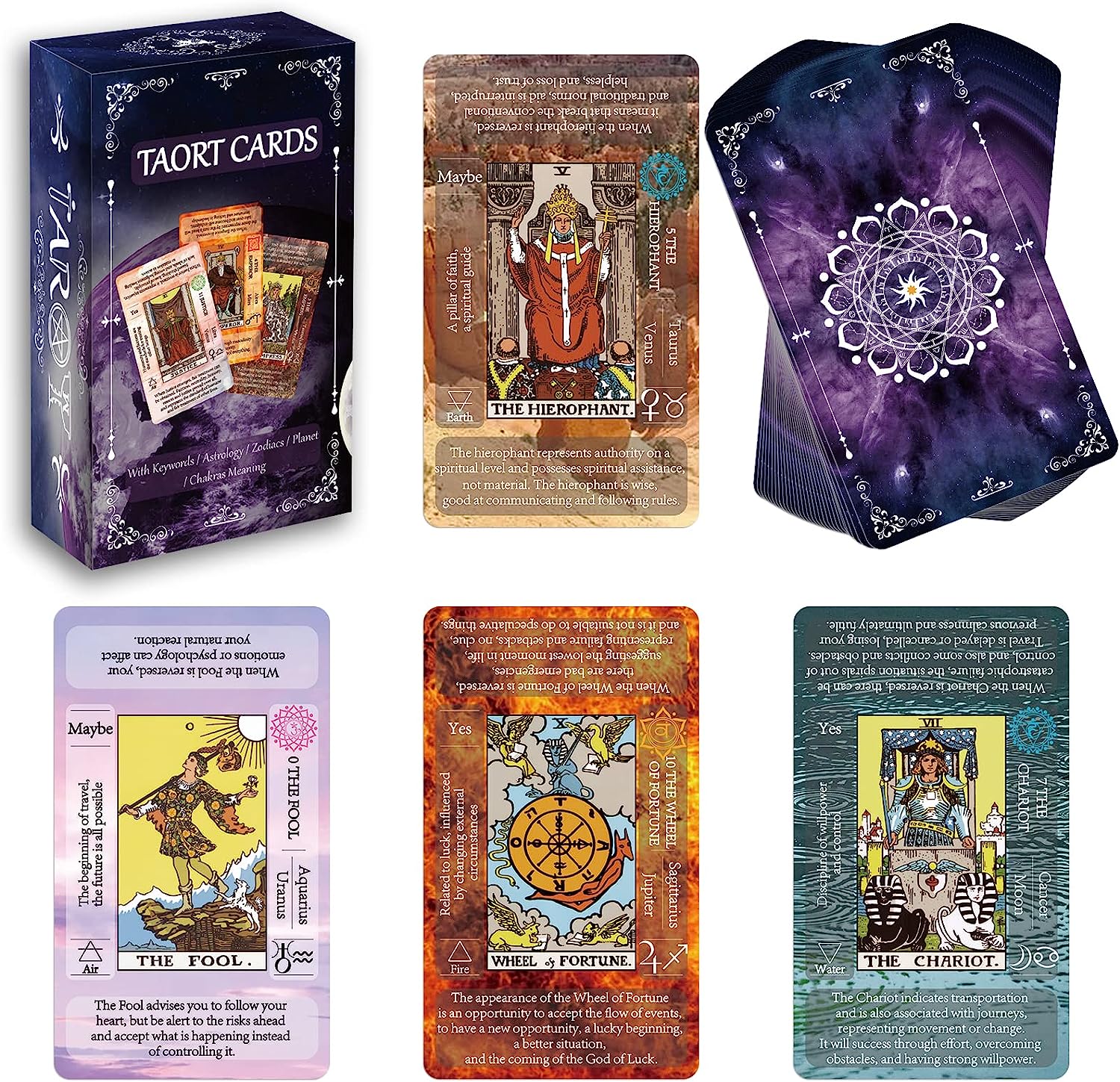 

Набор карт Таро IXIGER с путеводителем, картами Таро для начинающих, с ключевыми словами: чакры, планеты, знаки зодиака, элементы