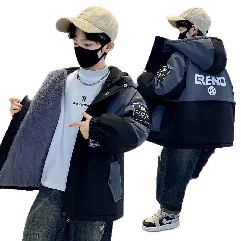 Boys' 2025 Winter Hooded Cotton Parka: New Style Fleece-Lined Coat for Autumn and Winter