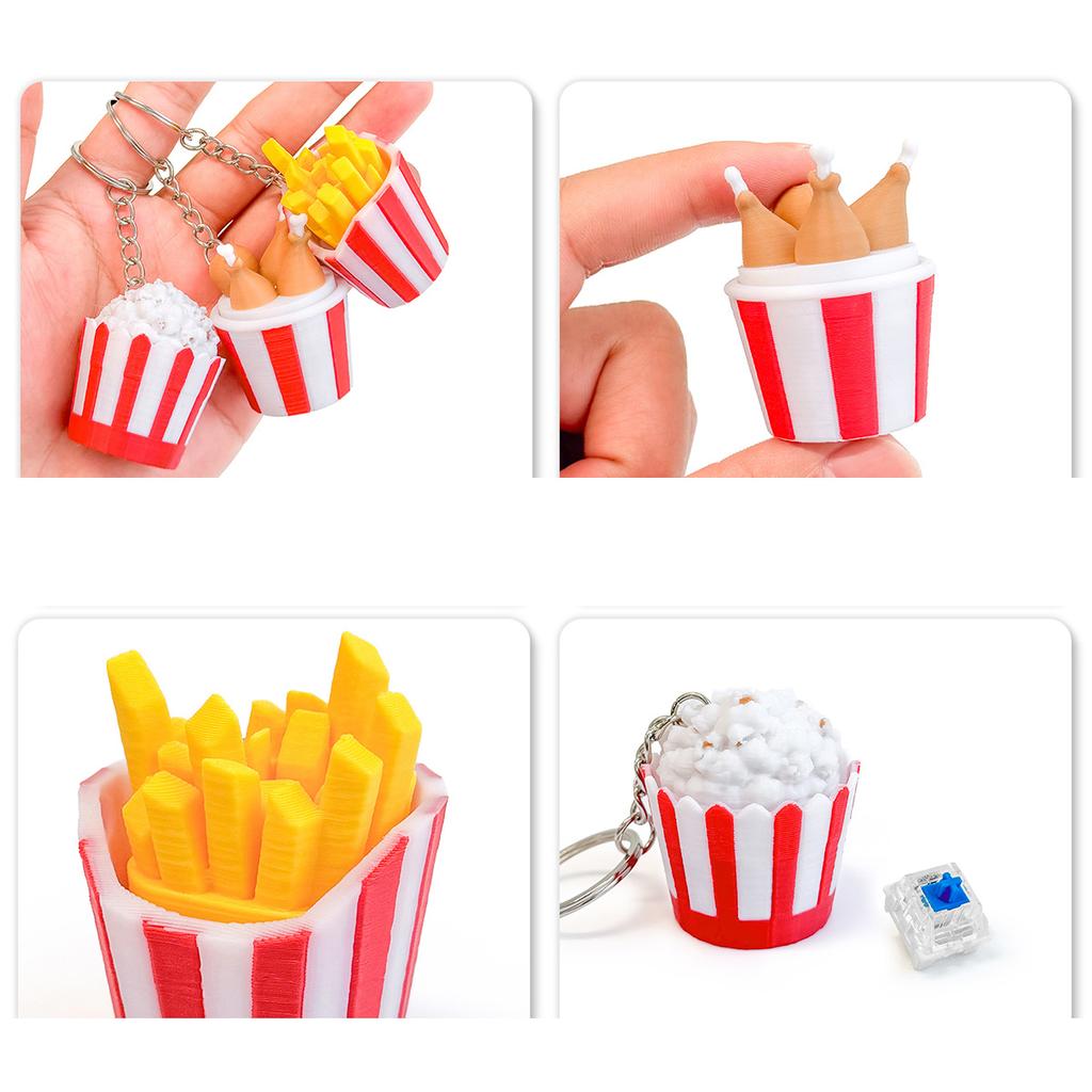 3D Printed EDC Keyboard Toys Simulation Chicken Fries Popcorn Clicker Push Button Decompression Fidget Toys Keychain Pendant