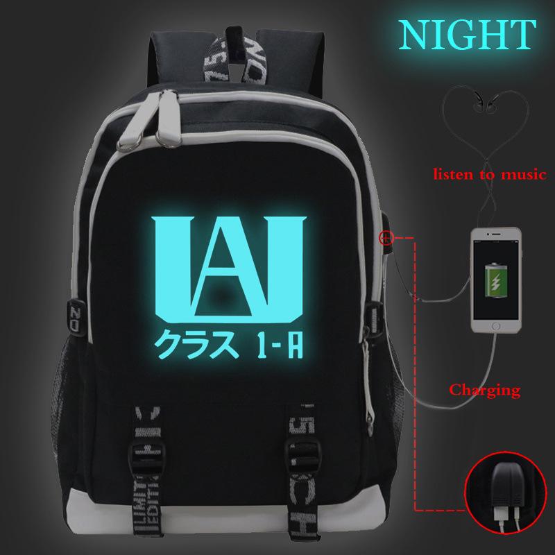 My Hero Academy Anime Peripheral Printing Backpack USB Interface Multifunctional Student School Bag Luminous