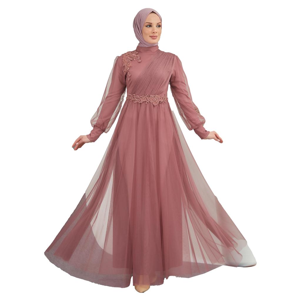 strapless open back dress Ramadan Arab Women Fashion Frock Casual Middle East Robe O-Neck Long S main image 0