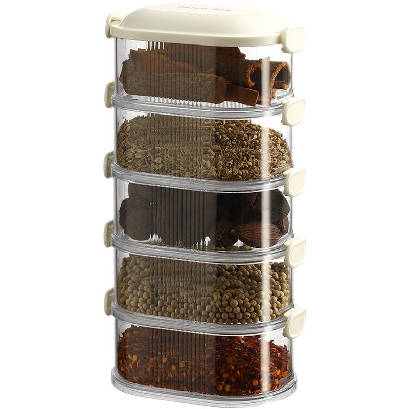 High-End Kitchen Spice & Seasoning Airtight Storage Box with Sichuan Peppercorn and Star Anise Compartments