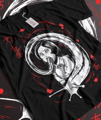 Unisex Korku Manga Ürkütücü Kız Tişörtü, Koyu Anime Gotik Tişört, Manga Gotik Tişört Aktif Değil