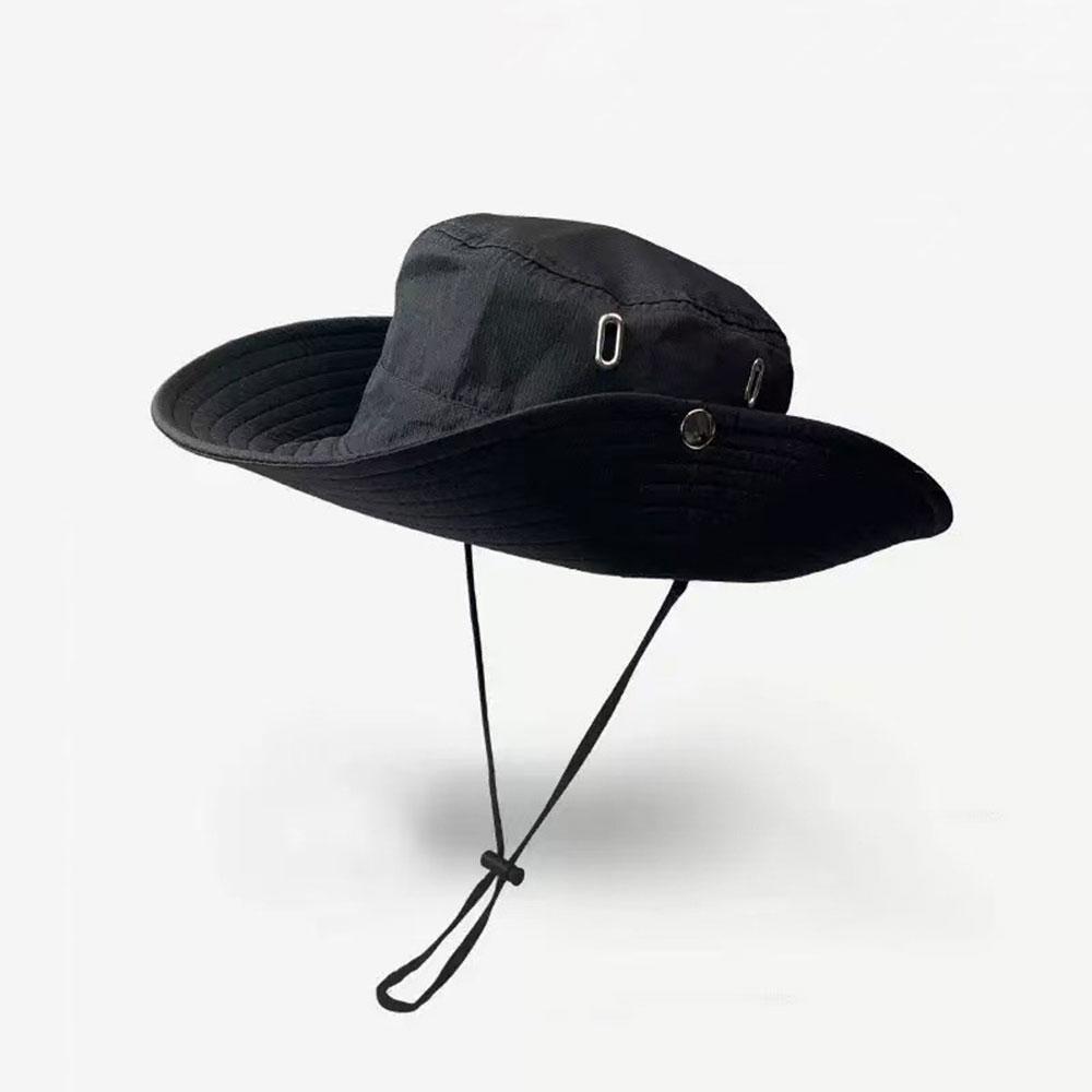 Summer Bucket Hat For Men Cowboy Cap Outdoor Sunshade Riding Hiking Fisherman Cap Big Brim Foldable Mesh Sunscreen Sunhat