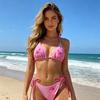 2 Stück/Set Damen Bikini Set Verstellbarer Neckholder Bikini BH Schleife Badehose Set Sommerurlaub Party Badebekleidung