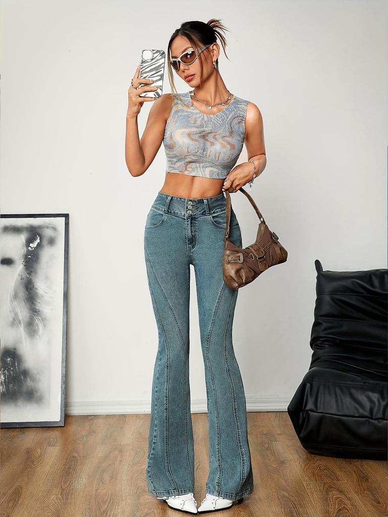 Versatile Popular High-Waisted Plus Size Women's Micro-Flare Jeans 1832