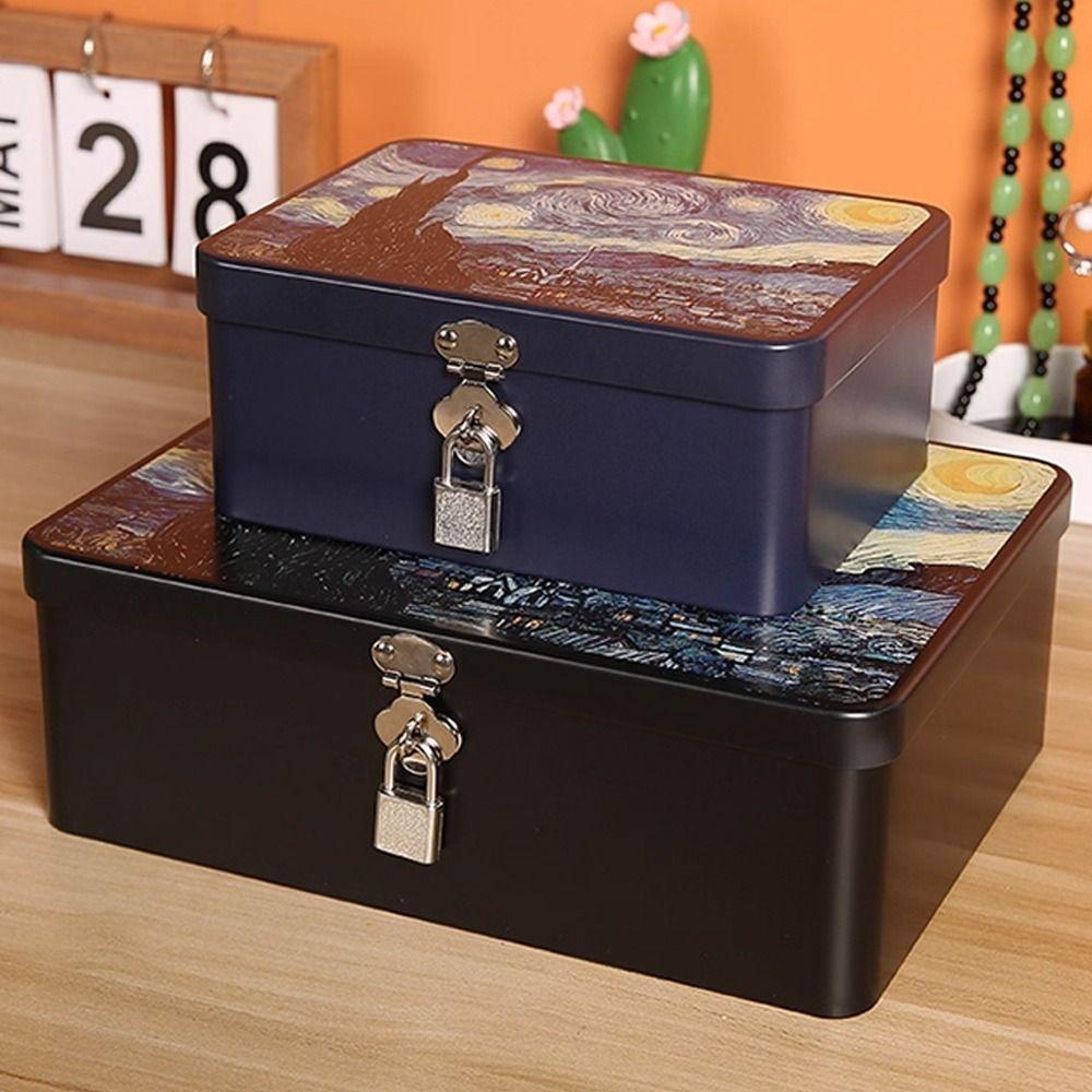 Rectangular Shape Tinplate Box Large Size Empty Box Treasure Chest Storage Box  Gift Giving