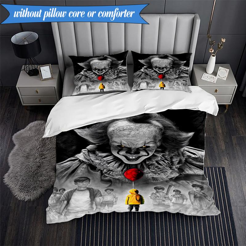 Scary Clown Horror 3pcs K-pop Music Group Bedding set,Ideal for Bedroom, Dormitory,Including Duvet Cover And 2pcs Pillowcases,Fan Gifts