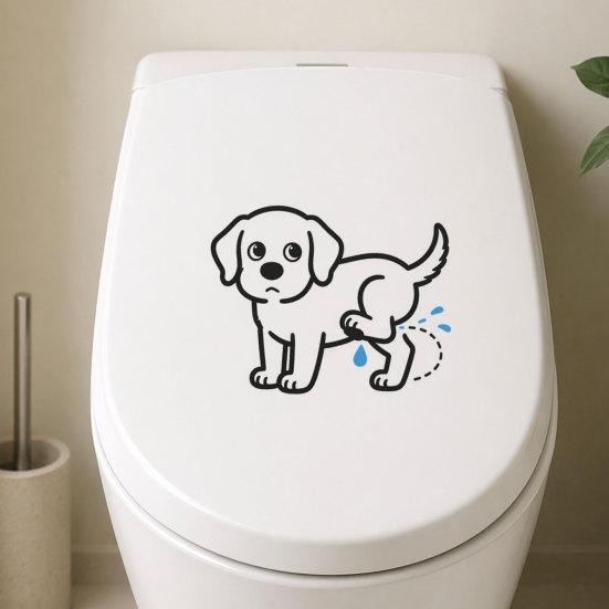 Dog Peeing Toilet Seat Decals Sticker, Puppy Water Tank Waterproof PVC Non-Residue Cover Decal, Self-Adhesive Lid for Bathroom Wall Tile Decor