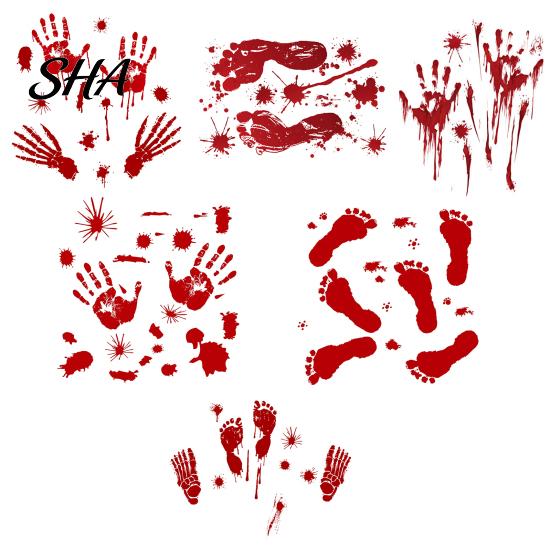 Moisture-proof Wall Sticker Halloween Blood Handprints/Footprints Stickers, Removable Decals, Spooky Waterproof Damage-free Decal Window DIY