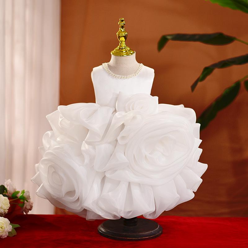 

Girls Rose Embroidery Tulle Vest Dress - Summer Princess Outfit for First Birthday 100cm