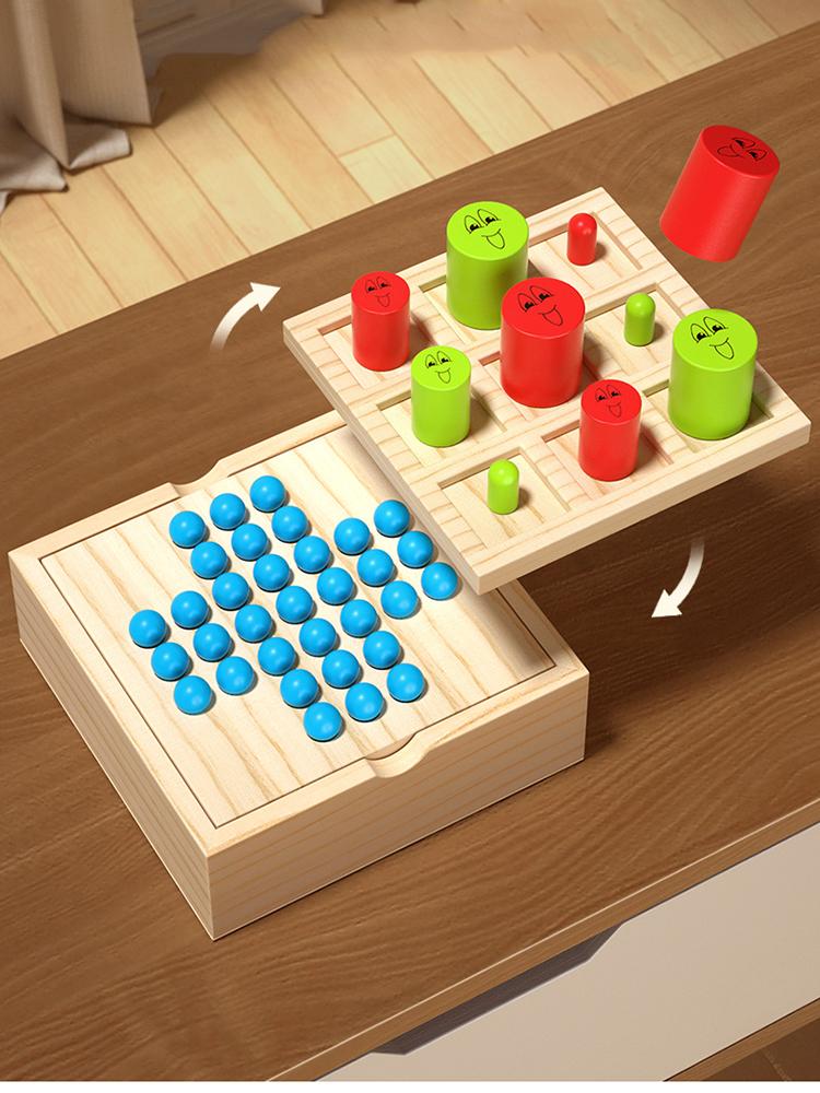 2 in 1 Kids Board Game Popular Tic-Tac-toe Single Noble Chess Wooden Toys Children Funny Chess Early Childhood Education