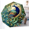 1pc Peacock Feathers Fashionable Auto Opening/Closing Folding Umbrella with 8 Bones, Windproof Portable, Daily Use137