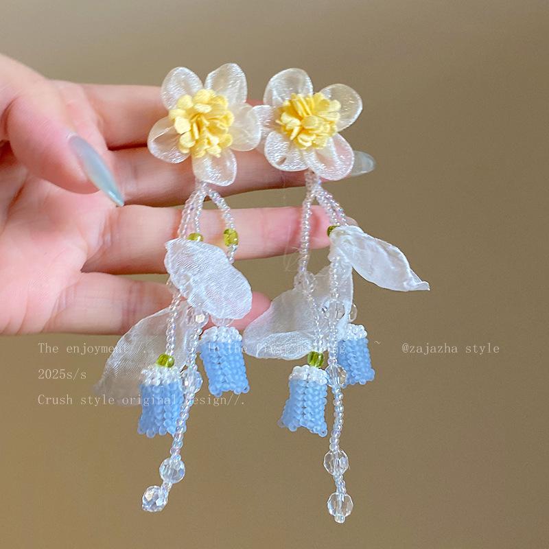 Handcrafted Beaded Flower Tassel Earrings - Trendy Beach Style Statement Accessories for Women