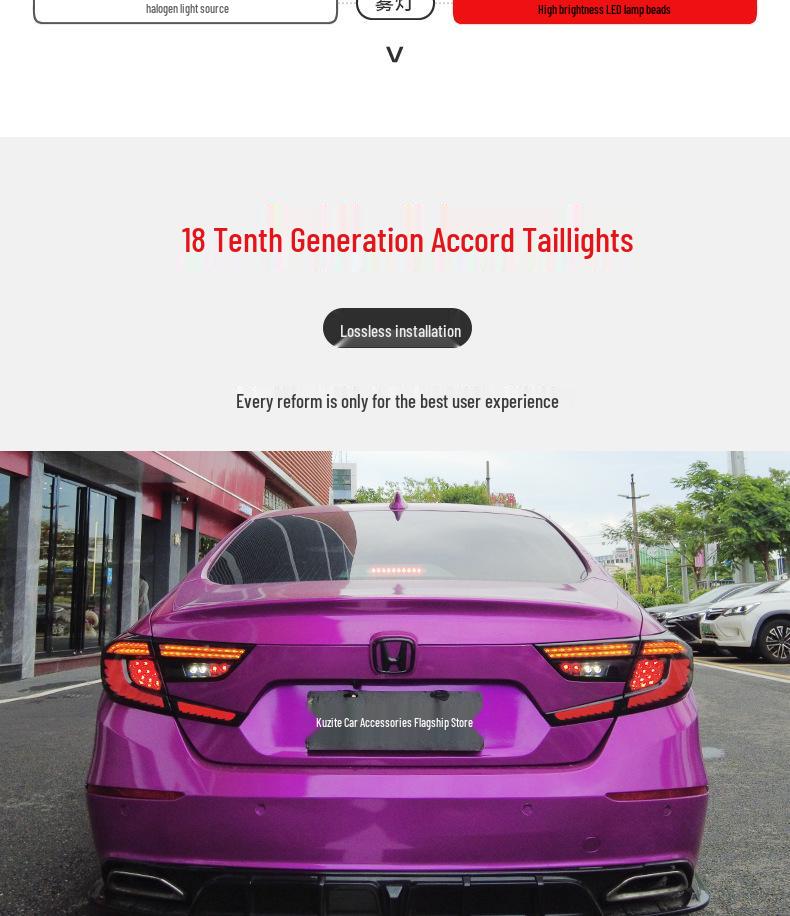 Honda Accord 10th Gen Dragon Scale LED Daytime Running Lights with Flowing Turn Signal & Double Reverse Rear Taillight Assembly