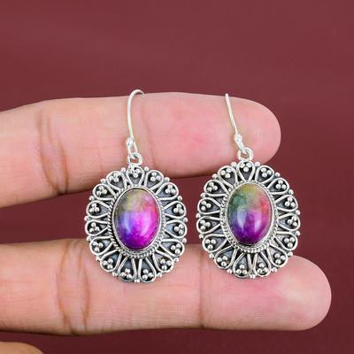 Rainbow Solar Quartz Druzy Earrings Vintage Jewelry Gemstone Earring 925 Sterling Silver Earring Handmade Jewelry Gifts For Mom Drop Earring