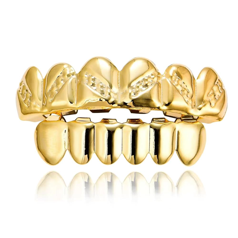 Halloween Costume Party Teeth Grillz 18K Real Gold Plated Smooth Slanted Grillz Hip Hop Dental Jewelry for Men Women