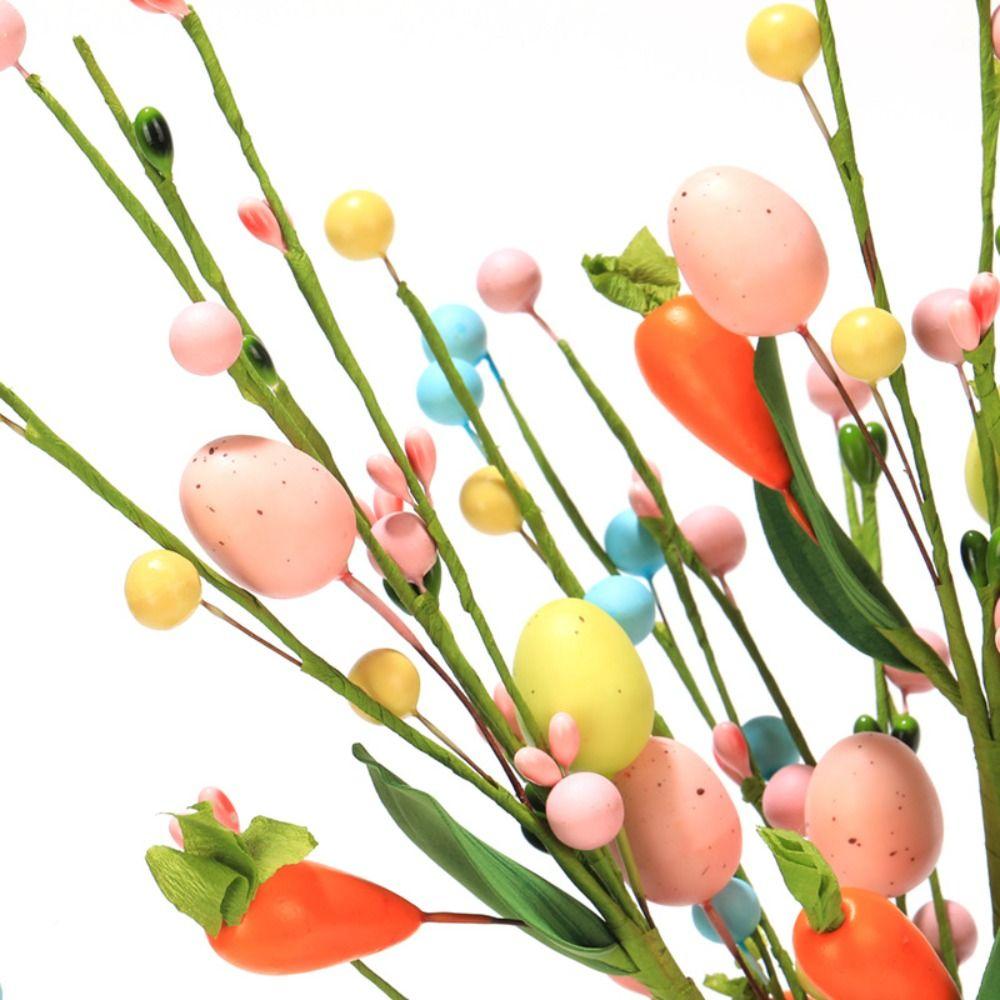 3pcs Festival Artificial Eggs Carrot Branches Spring Fake Plant Easter Eggs Stem  Home Vase Decor