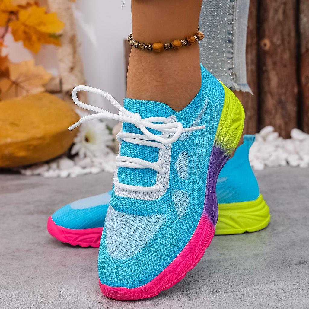 Fashion Women's Sneakers Casual Mesh Hollow Breathable Lace Up Light Rainbow Bottom Comfort Sport Shoes Sneakers Women Zapatillas Mujer