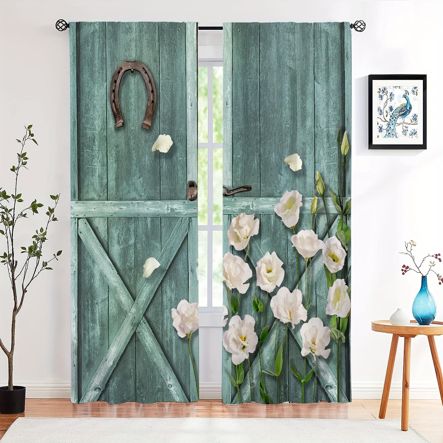 

2 шт. Деревянный узор на двери Занавеска Декоративные оконные шторы Оконные украшения для спальни Гостиной Украшение дома Декор комнаты (W85H200cm)-2pcs&Grommet Top