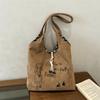 Vintage Drawstring Shoulder Bag Little Dog Handbag Fashion Puppy Paw Print Tote Bag  Casual Wear