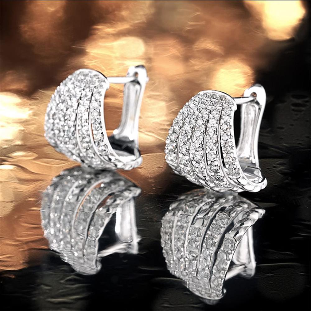 Cute Female White Zircon Stone Round Hoop Earrings  Silver Color Wedding Jewelry For Women