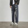 Jeans da uomo alla moda effetto used a nove punti: Casual, Strappato, Ampio, Vestibilità Affusolata per Primavera & Autunno