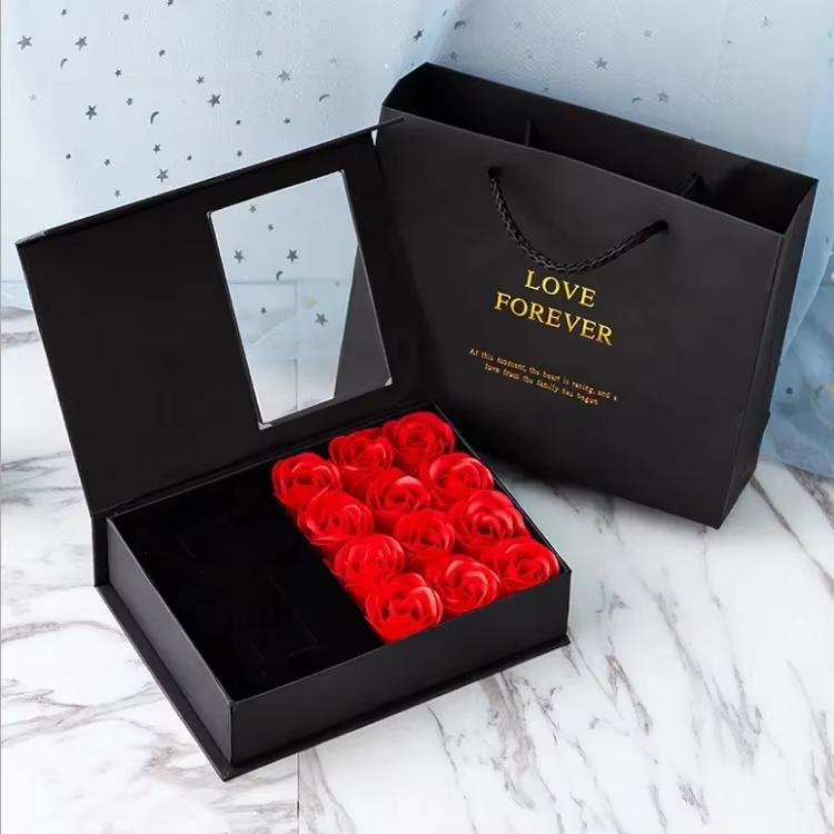 Jewelry Gift Box with Lids, Preserved Rose Jewelry Set Gift Box, Velvet Romantic Valentines Packaging Box with 12 Roses for Valentines Day Mothers Day