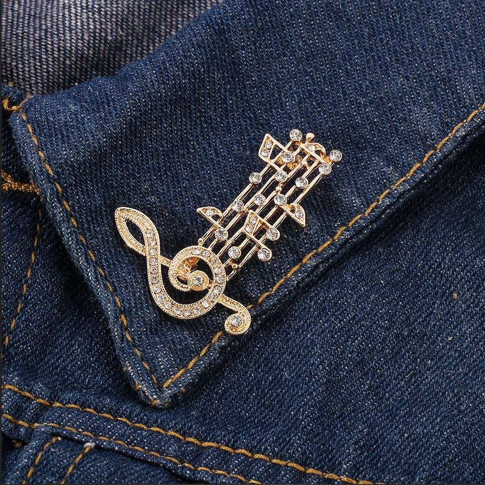 Music Note Large Brooches For Women Men Austrian Crystal Scarf Coat Clips Pins Icon Jewelry Party Dress Broche Decoration Gifts