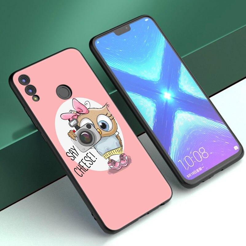Cartoon Owl Cute Owls Case For Huawei Honor 10X Lite 7A 7S 8A 8S 8C 8X 9A 9C 10i 20i 30i 20S 20E 9X Pro 10 8 Lite Black Cover