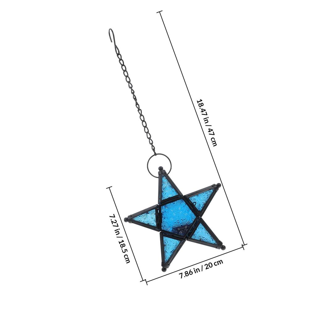 Glass Star Lantern Hanging Decorative Holder for Patio Garden Living Room Wall Art Soft Warm Light Aromatherapy Scented