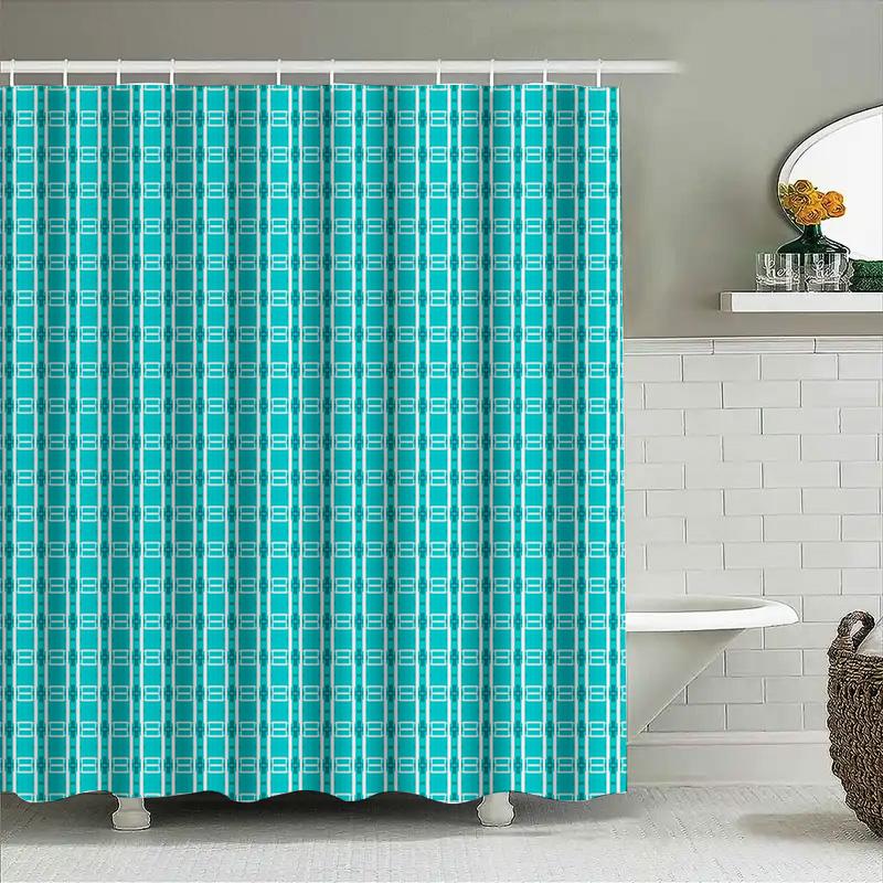 Blue And White Shower Curtain Rectangular Design For Bathrooms Easy To Clean Waterproof Fabric Decorative Window Panels In Home