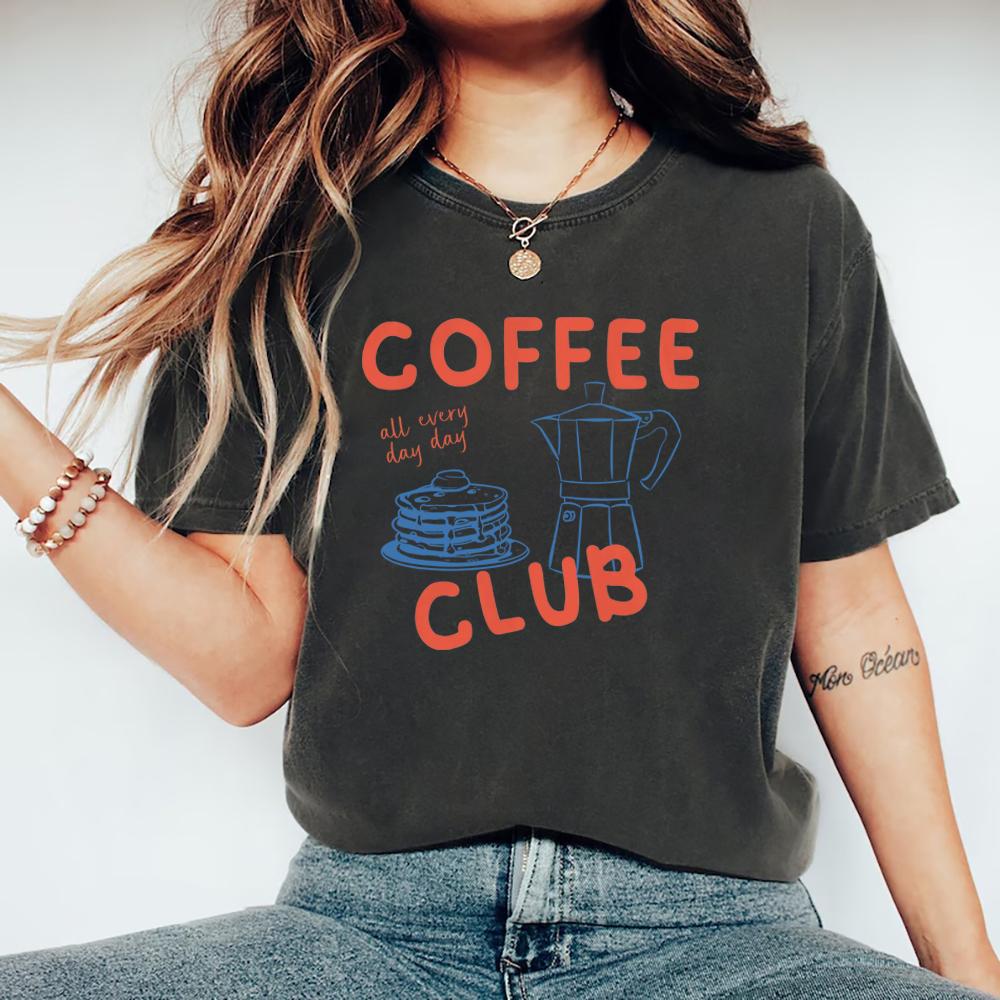 Coffee Club T Shirt Funny Coffee Lover Tshirt Unisex Short Sleeve Graphic T Shirts Retro Streetwear Tops Vintage Aesthetic