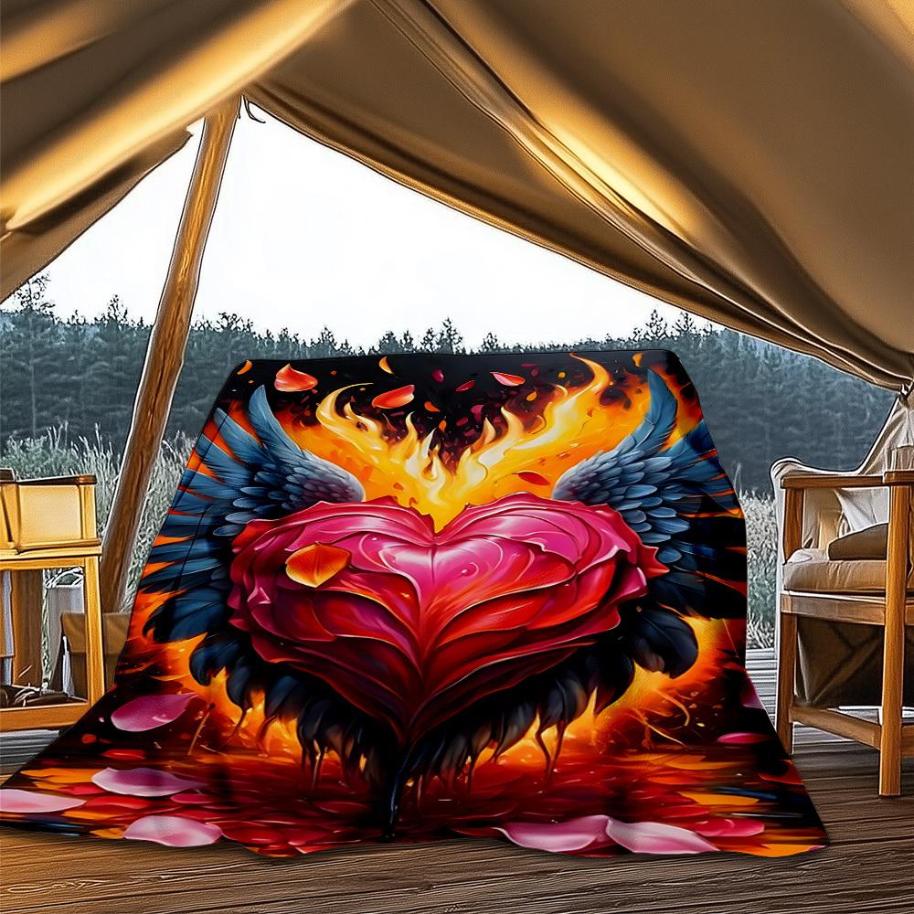 1pc Flaming Rose Wings Outdoor Flannel Blanket Soft All Season Polyester Throw , Perfect for Picnics & Travel , Picnic Accessory