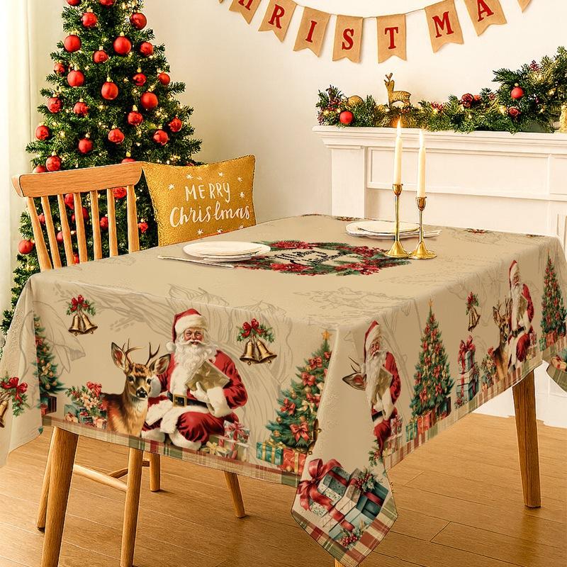 Vintage Christmas Tablecloth Santa Snowman Table Cover Christmas Decorations For Home 2025 Xmas Gifts Navidad Noel New Year 2026