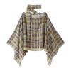 European and American Women's Wear Spring and Autumn Plaid Scarf Cape Shirt