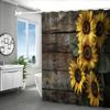 4-Pack Sunflower Wood Board Digital Printing Polyester Waterproof Shower Curtain Punch-Free Partition Bathroom Toilet