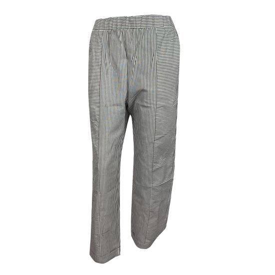 Women Casual Trousers Mid-rise Jacquard Striped Print Long Pants with Pockets Straight Fit Oxford Cloth Pants