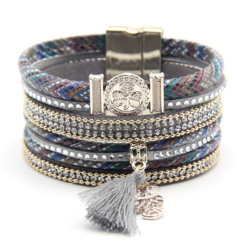 Bohemian Owl Leather Bracelet Ethnic Woven Cuff Bangle for Women Native American Style Ins Jewelry