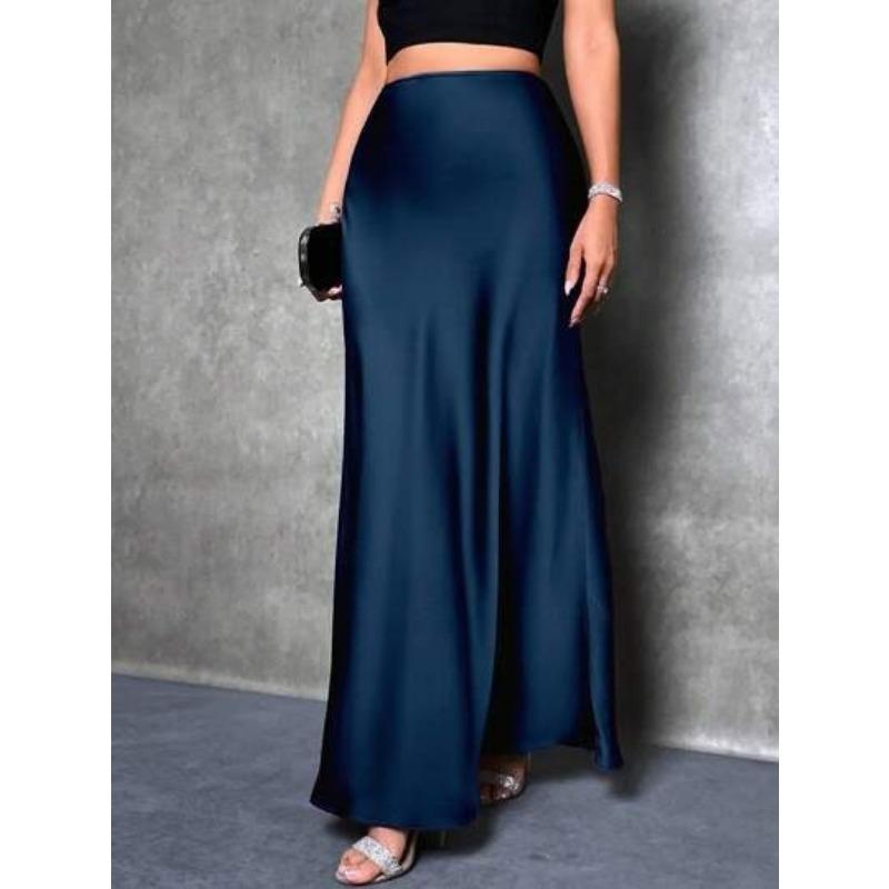 Fashion Elegant Loose Women Satin Skirts Spring and Summer New Simple Casual Office A-line Long Skirts Office Solid Color Women's Clothing