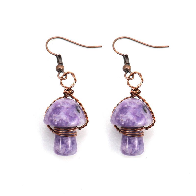 Hand-Wrapped Natural Crystal Stone Cute Little Mushroom Stud Earrings, Crystal Rough Stone Earrings E38