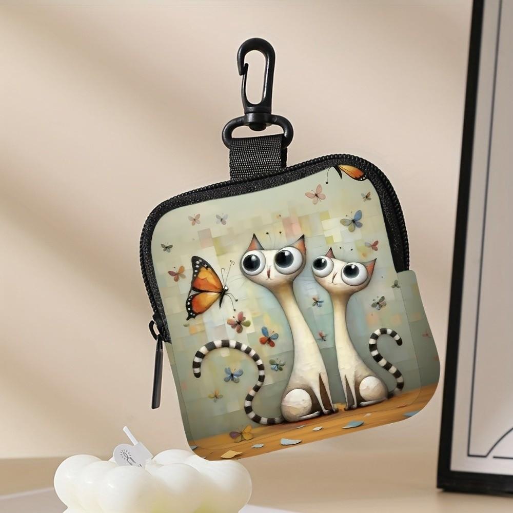 Trendy Mini Cute Cat Coin Purse PVC Water-resistant Zippered Wallet Lightweight Portable Storage Bag Friends Gift